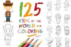 125x Kids of the World for Coloring