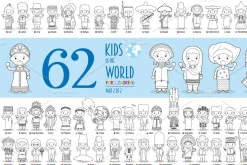 125x Kids of the World for Coloring