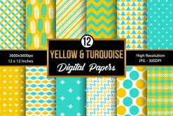 Yellow and Turquoise Digital Papers