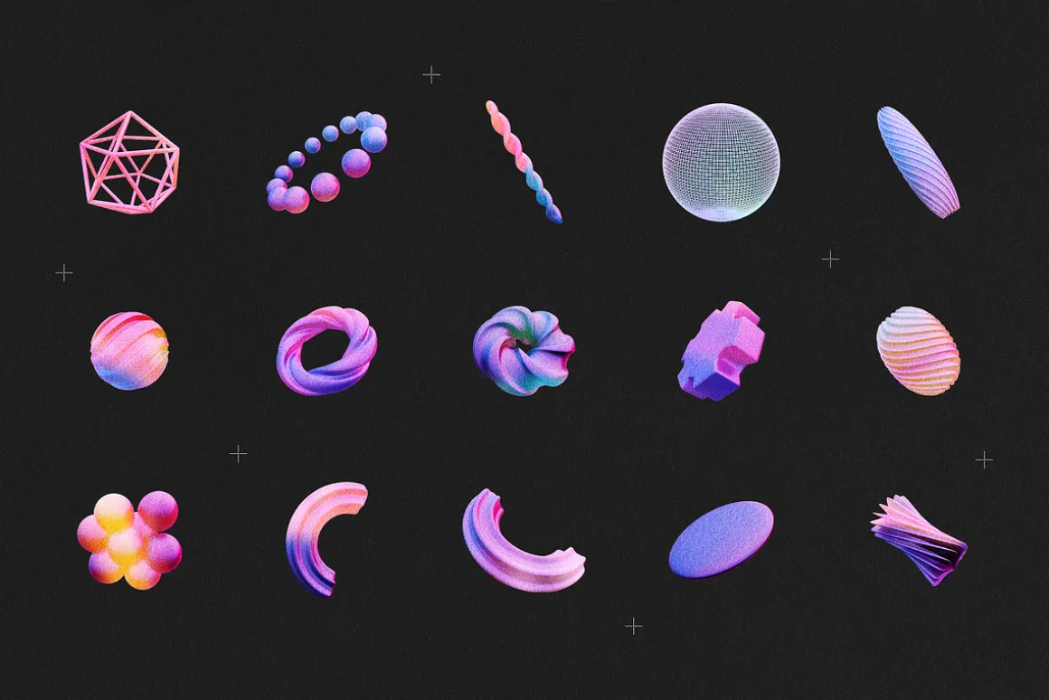 Y2K 3D Geometric Shapes Collection