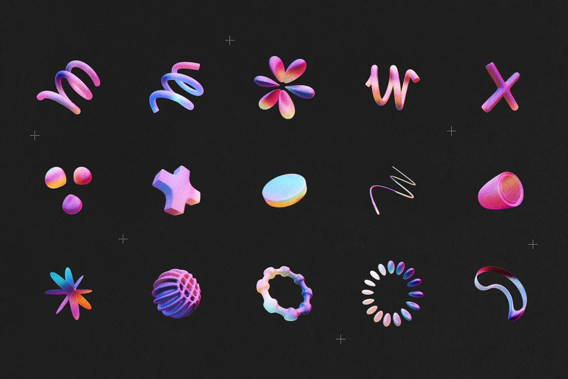 Y2K 3D Geometric Shapes Collection