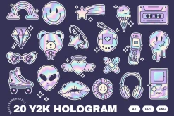 Y2K Holographic Stickers Illustratio