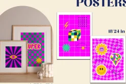 Y2k retro futuristic clipart, poster