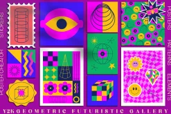 Y2k retro futuristic clipart, poster