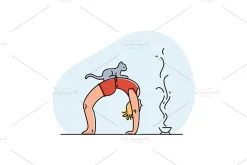Yoga practice & cat illustration set