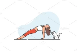 Yoga practice & cat illustration set