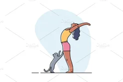 Yoga practice & cat illustration set