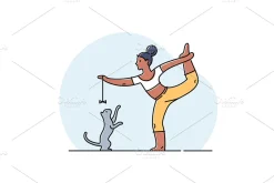 Yoga practice & cat illustration set