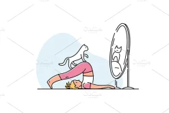 Yoga practice & cat illustration set