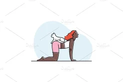 Yoga practice & cat illustration set