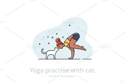 Yoga practice & cat illustration set