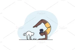 Yoga practice & cat illustration set