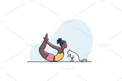 Yoga practice & cat illustration set