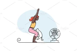 Yoga practice & cat illustration set