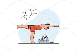Yoga practice & cat illustration set
