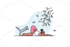 Yoga practice & cat illustration set