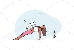 Yoga practice & cat illustration set