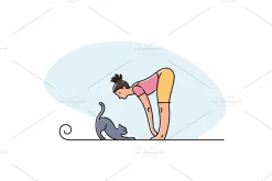 Yoga practice & cat illustration set