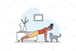 Yoga practice & cat illustration set